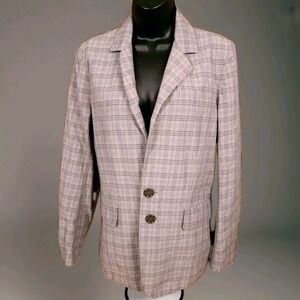 Burberry Brit Linen Cotton Gray Plaid Jacket Blazer Womens Size 8